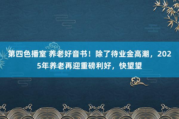 第四色播室 养老好音书！除了待业金高潮，2025年养老再迎重磅利好，快望望