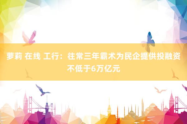 萝莉 在线 工行：往常三年霸术为民企提供投融资不低于6万亿元