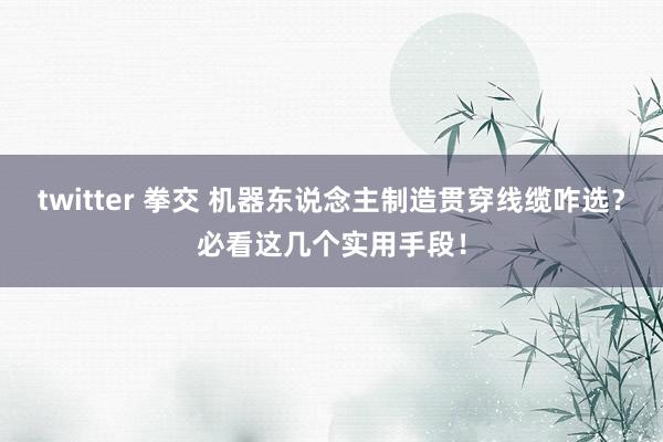 twitter 拳交 机器东说念主制造贯穿线缆咋选？必看这几个实用手段！